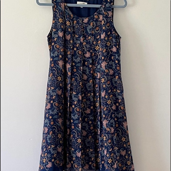 Max Studio Navy Blue Floral Pleated Swing Dress Small - Picture 2 of 9